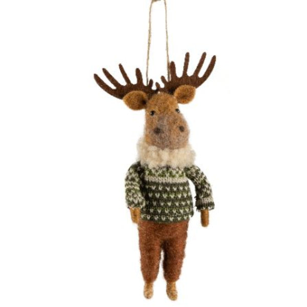 Moose In Green Sweater Felt Ornament | Holidays | boogie + birdie