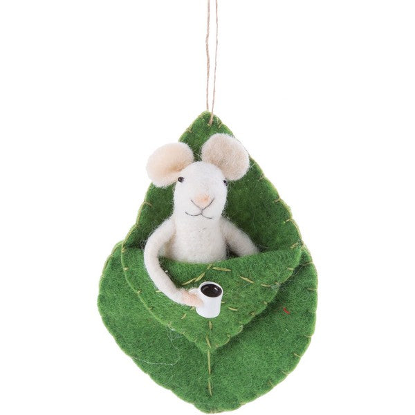 Mouse in Leaf with Coffee Felt Ornament | Holiday Decor | boogie + birdie