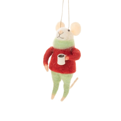 Mouse in Red Sweater with Coffee Mug Felt Ornament (A13476) | Holiday Decor | boogie + birdie