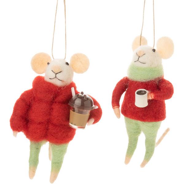 Mouse in Red Sweater with Coffee Mug Felt Ornament (A13476) | Holiday Decor | boogie + birdie