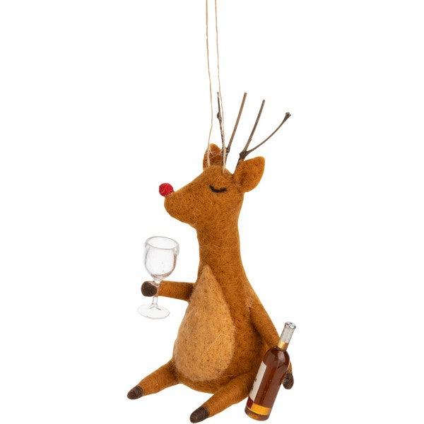 Reindeer with Wine Felt Ornament | Holiday Decor | boogie + birdie