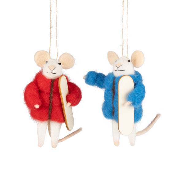 Mouse Snowboarding in Blue Coat Felt Ornament (A13571) | Holiday Decor | boogie + birdie