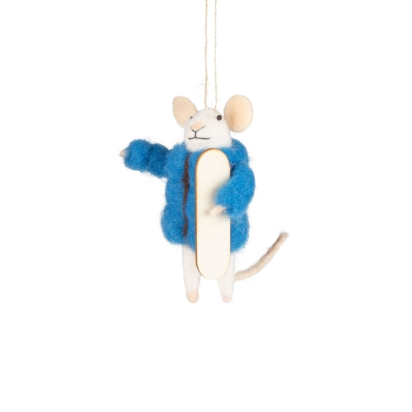 Mouse Snowboarding in Blue Coat Felt Ornament (A13571) | Holiday Decor | boogie + birdie