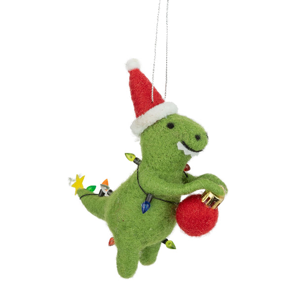 Dino in Santa Hat Felt Ornament | Holidays | boogie + birdie