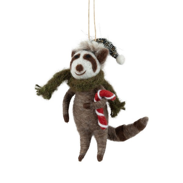 Raccoon with Candy Cane Felt Ornament (A13604) | Holiday Decor | boogie + birdie