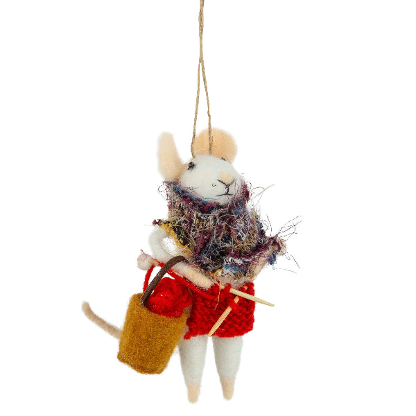 Mouse with Knitting Bag Felt Ornament | Holidays | boogie + birdie