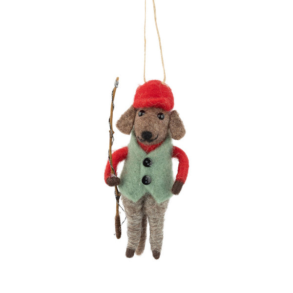 Dog in Green Vest and Red Cap Felt Ornament (A13630) | Holiday Decor | boogie + birdie