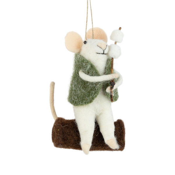 Mouse Roasting Marshmallows Felt Ornament (A13636) | Holiday Decor | boogie + birdie