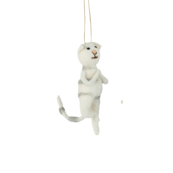White Cat in Standing Yoga PositioFelt Ornament (A13659) | Holiday Decor | boogie + birdie