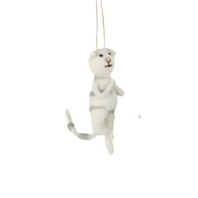 White Cat in Standing Yoga PositioFelt Ornament (A13659) | Holiday Decor | boogie + birdie