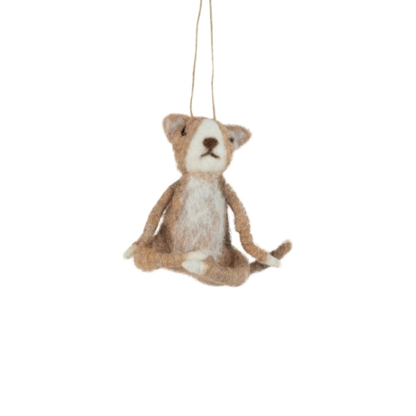 Brown Cat in Sitting Yoga Position Felt Ornament (A13659)