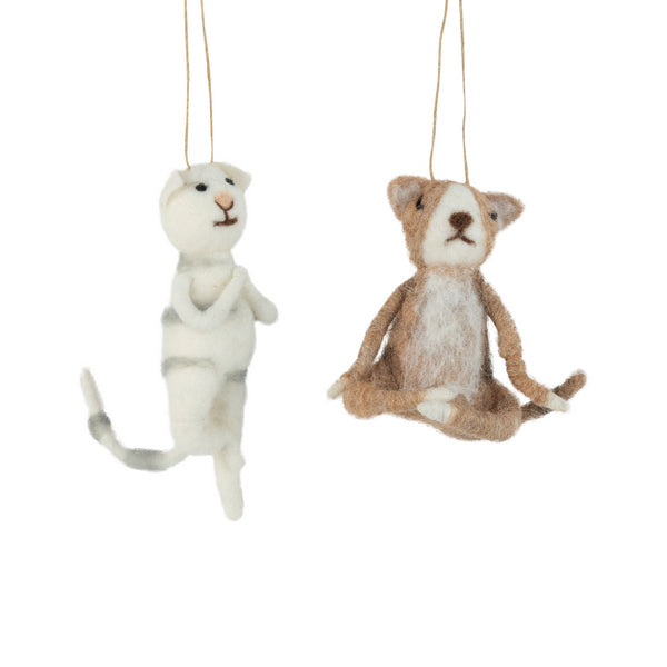 Brown Cat in Sitting Yoga Position Felt Ornament (A13659)