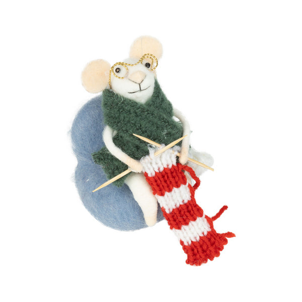 Mouse in Chair Knitting Felt Ornment (A13661) | Holiday Decor | boogie + birdie