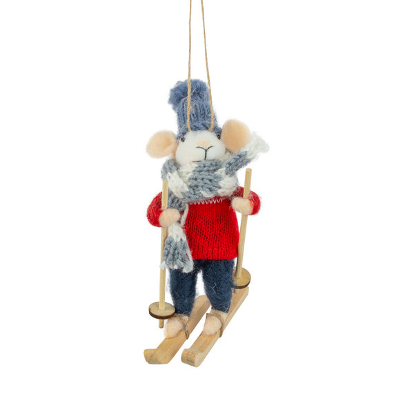 Mouse Skiing in Blue Hat Felt Ornament (A13679) | Holiday Decor | boogie + birdie