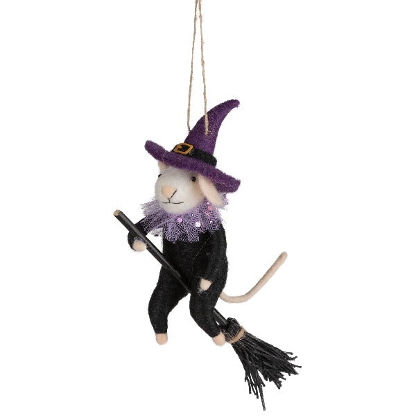 Flying Witch Mouse on Broom Felt Ornament | Holidays | boogie + birdie