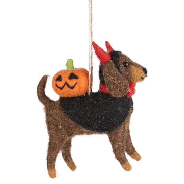 Dog In Devil Costume Felt Ornament | Holidays | boogie + birdie