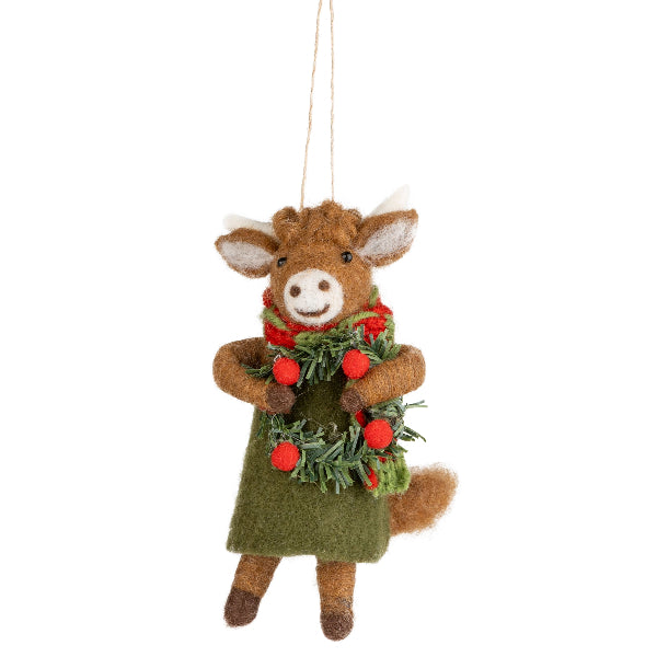 Highland Cow in Green Sweater Felt Ornament | Holidays | boogie + birdie