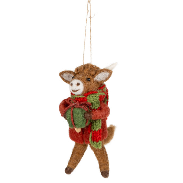 Highland Cow in Red Sweater Felt Ornament | Holidays | boogie + birdie