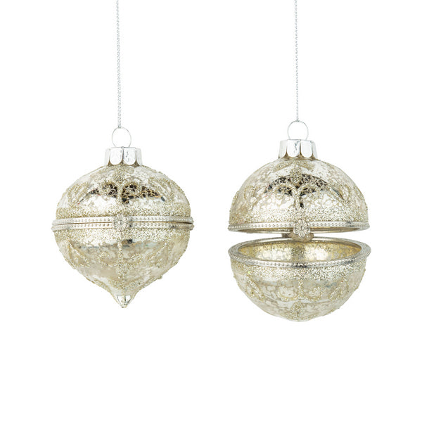 Hinged Antique Silver Glass Round Ornament (A14411) | Holiday Decor | boogie + birdie