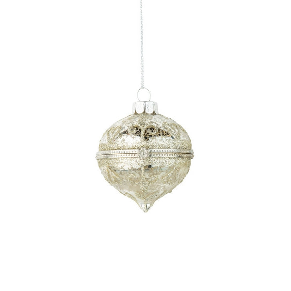 Hinged Antique Silver Teardrop Glass Ornament (A14411) | Holiday Decor | boogie + birdie