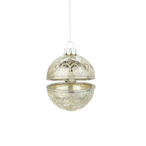 Hinged Antique Silver Glass Round Ornament (A14411) | Holiday Decor | boogie + birdie