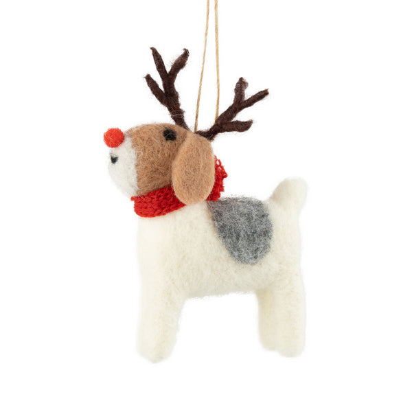 Standing Dog with Antlers Felt Ornament (A22436) | Holiday Decor | boogie + birdie