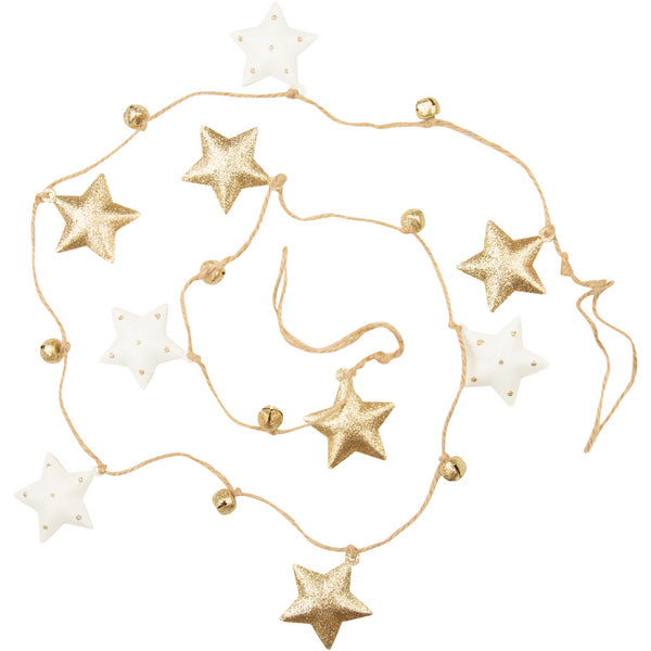 White and Gold Metal Stars with Bells Garland | Holiday Decor | boogie + birdie