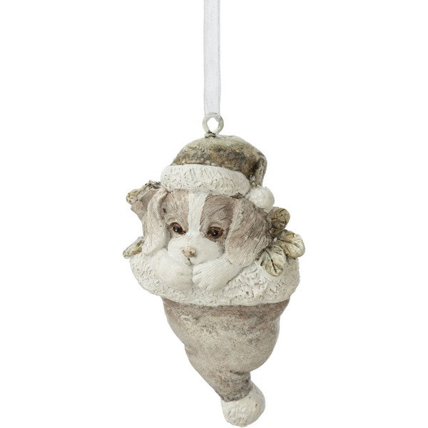 Puppy in Christmas Hat Resin Ornament | Holiday | boogie + birdie