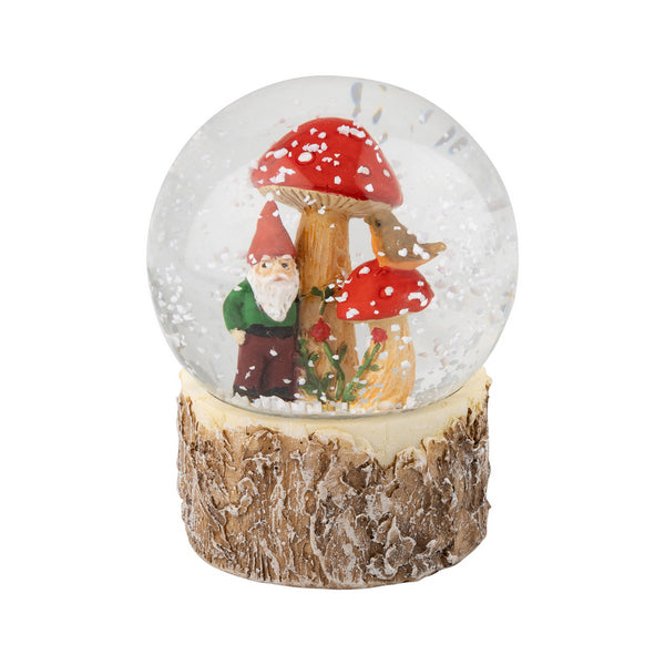 Gnome and Bird Under a Mushroom Snow Globe (A73440) | Holiday Decor | boogie + birdie