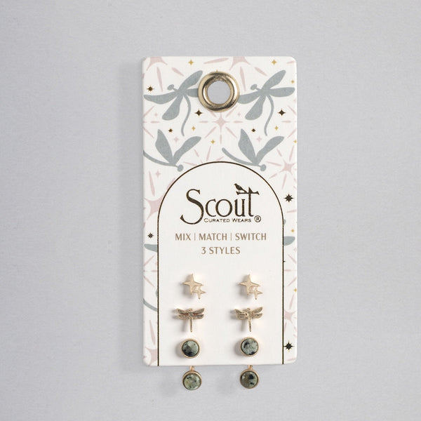 Gold Dragonfly African Turquoise Stud Trio Earrings (JQ003) | Scout | boogie + birdie