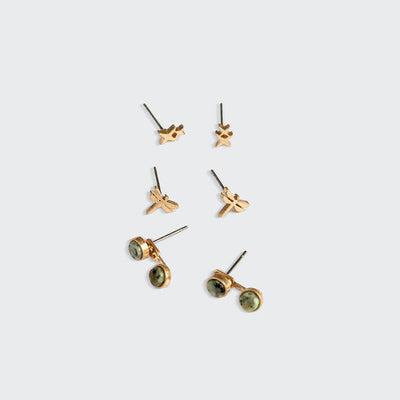 Gold Dragonfly African Turquoise Stud Trio Earrings (JQ003) | Scout | boogie + birdie