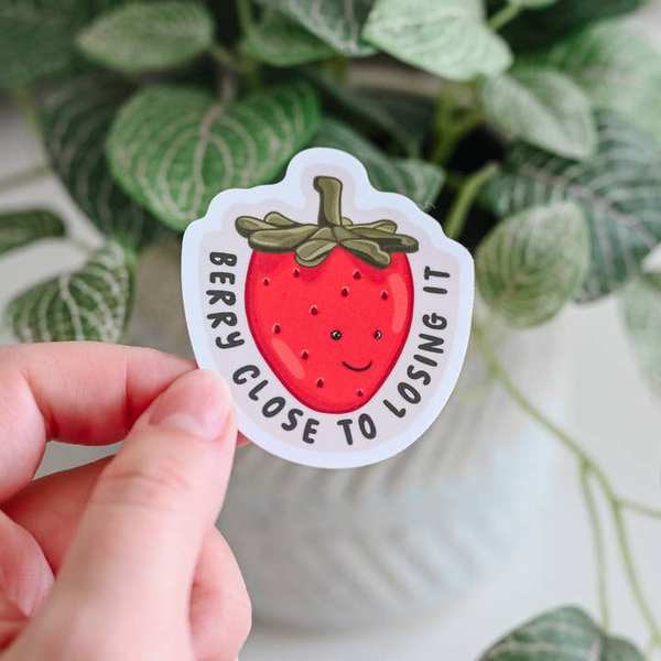 Close to Losing it Strawberry Vinyl Sticker | Simple Whimsy | boogie + birdie
