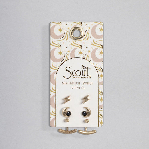 Gold Moon Black Spinel Stud Trio Earrings (JQ004) | Scout | boogie + birdie