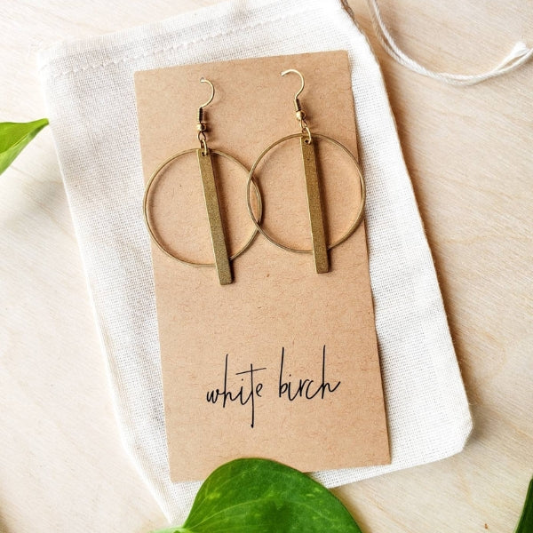 Brass Circle with Bar Drop Earrings | whitebirch handmade | boogie + birdie