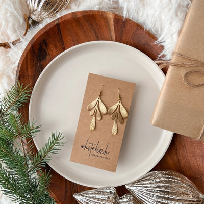 Brushed Brass Leaf Drop Earrings | whitebirch handmade | boogie + birdie