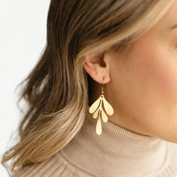 Brushed Brass Leaf Drop Earrings | whitebirch handmade | boogie + birdie