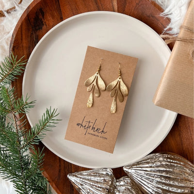 Brushed Brass Leaf Drop Earrings | whitebirch handmade | boogie + birdie