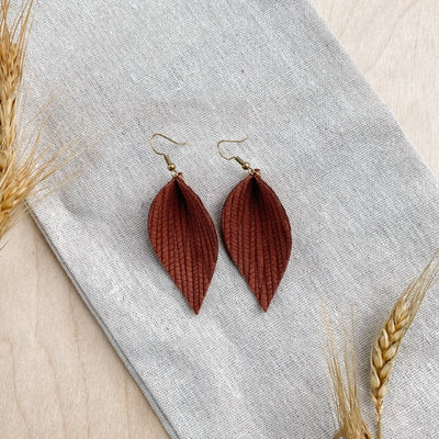 Cinnamon Leaf Leather Drop Earrings | whitebirch handmade | boogie + birdie