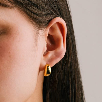 Gold Waterproof Crest Dome Hoop Earring (1WP-FA25002-GLD) | Lover’s Tempo | boogie + birdie