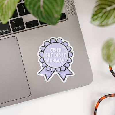 Cried But Did It Anyway Ribbon Award Vinyl Sticker | Simple Whimsy | boogie + birdie