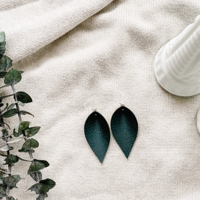 Dark Green Leaf Leather Drop Earrings | whitebirch handmade | boogie + birdie