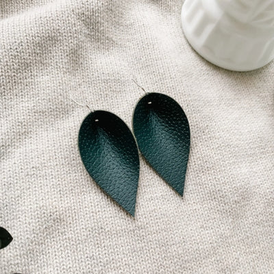 Dark Green Leaf Leather Drop Earrings | whitebirch handmade | boogie + birdie