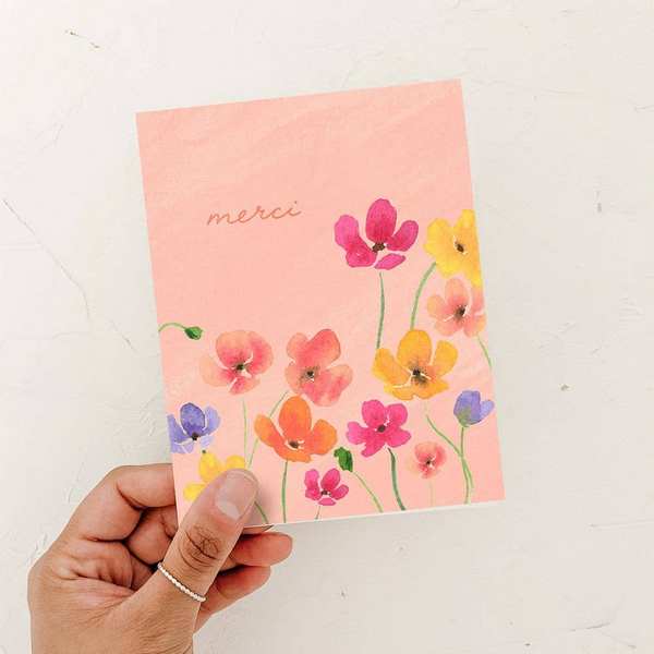 Pink Floral Merci Thank You Card | Almeida Illustrations | boogie + birdie