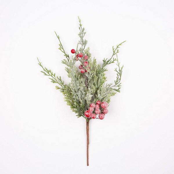 Frosted Cedar with Red Berries Branch | Silver Tree | boogie + birdie

