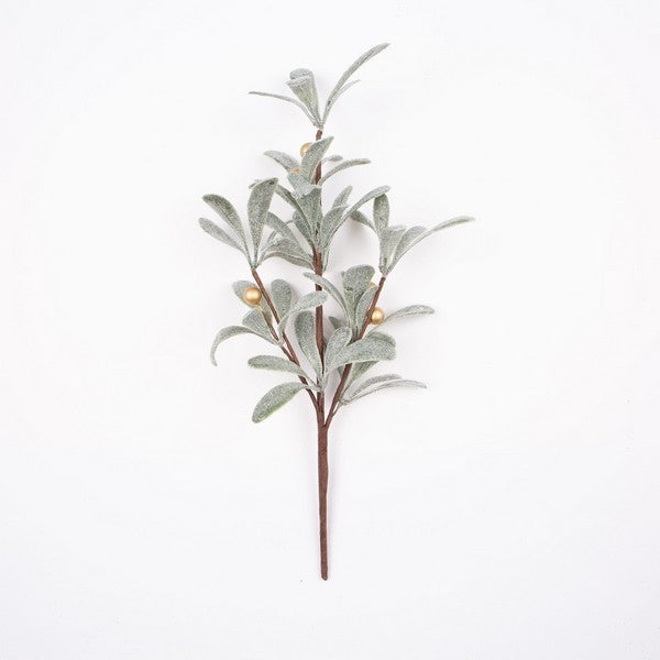 Frosted Mistletoe with Matte Gold Berries Branch