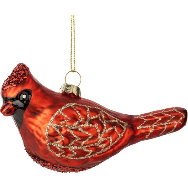 Cardinal with Gold Glitter Accent Glass Ornament | Holiday | boogie + birdie