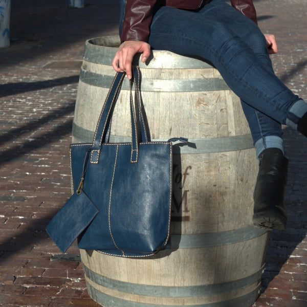 Denim Blue with White Stitching 3-in-1 Tote Bag | Bags + Wallets | boogie + birdie