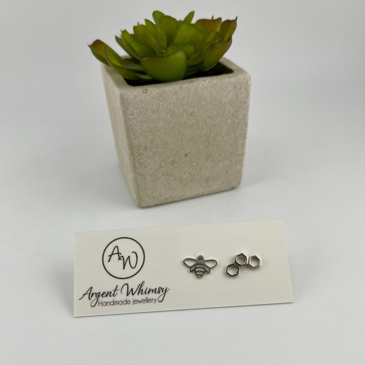 Silver Bee and Honeycomb Stud Earrings