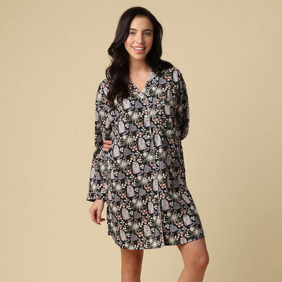 Kitty Cat Cotton Nighshirt (N283N) | Mahogany | boogie + birdie