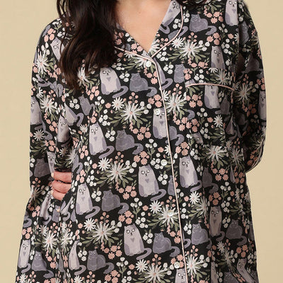 Kitty Cat Cotton Nighshirt (N283N) | Mahogany | boogie + birdie